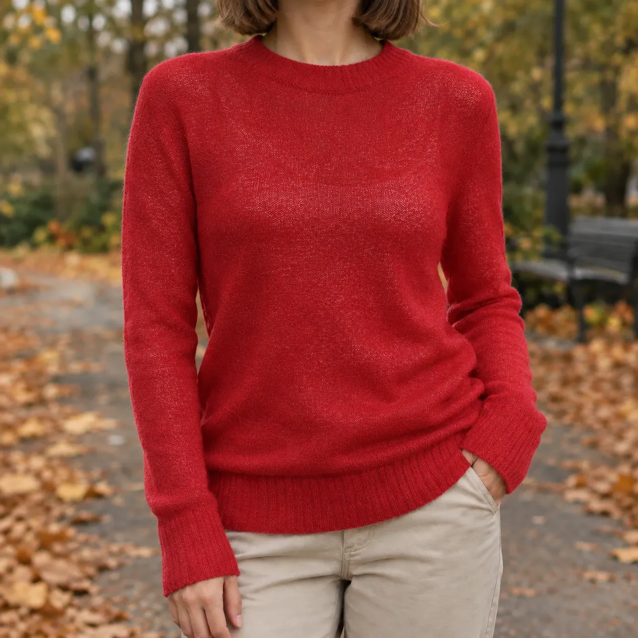 Adrienne-Sage Sheer Knit Sweater in Red