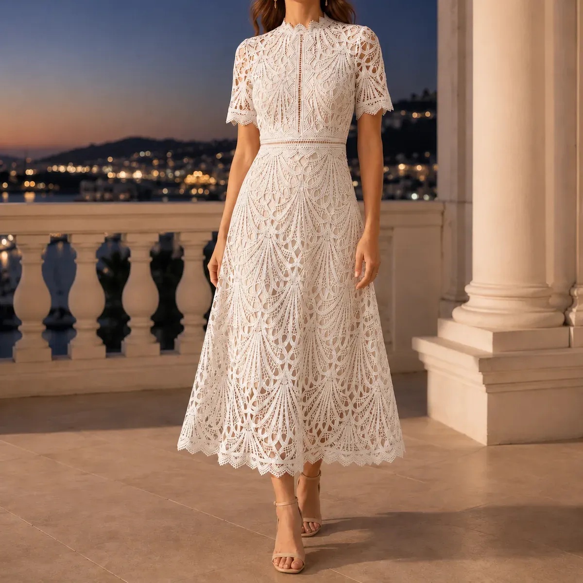 Priscilla High Neck Dress in White
