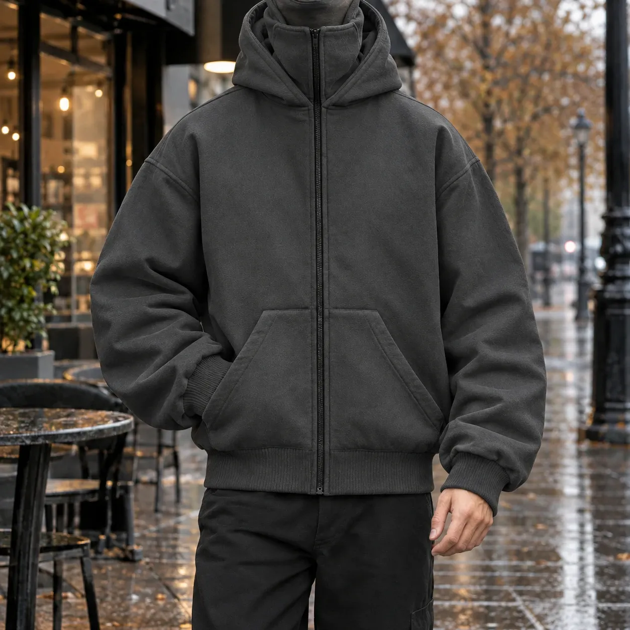 Philip-Cole Masked Zip Jacket in Dark Gray