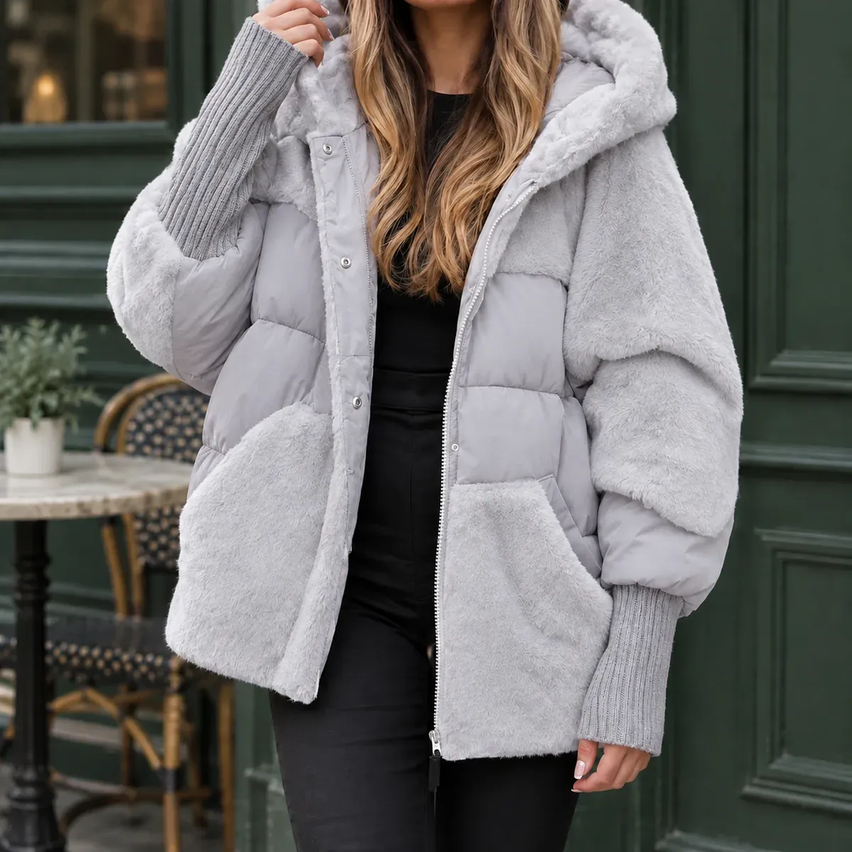 Ilaria-Kate Mixed Texture Jacket in Light Gray