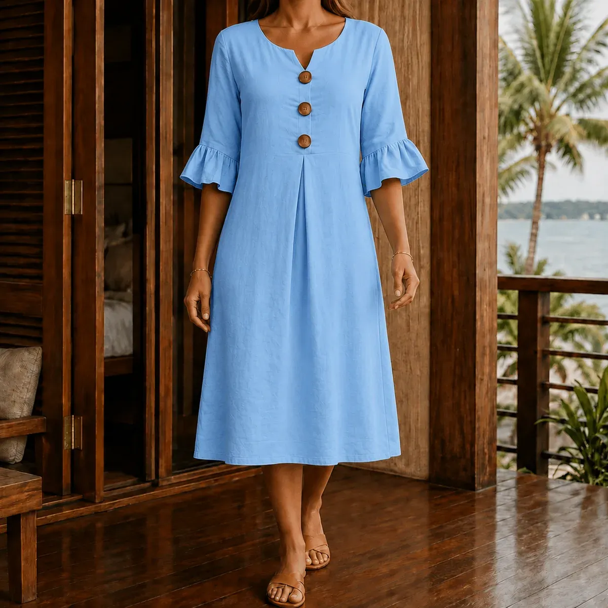Eden Relaxed Midi Dress in Blue