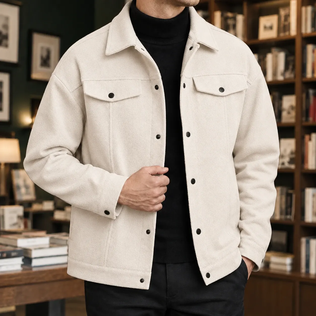 Calvin-Miles Utility Jacket in Cream