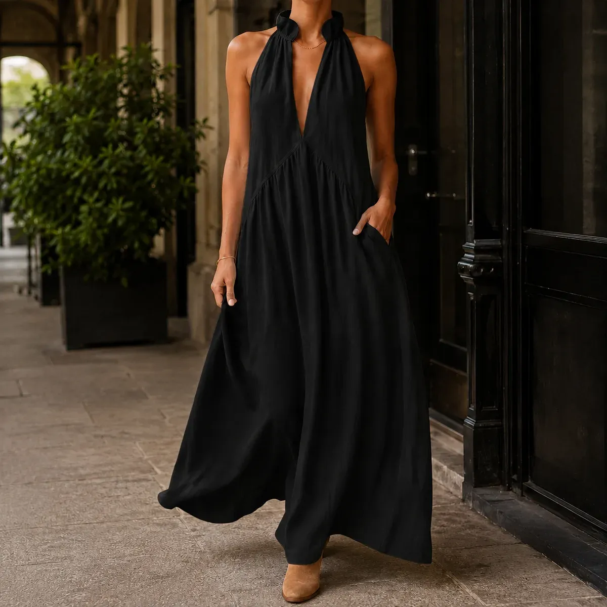 Maia Halter Maxi Dress in Classic Black