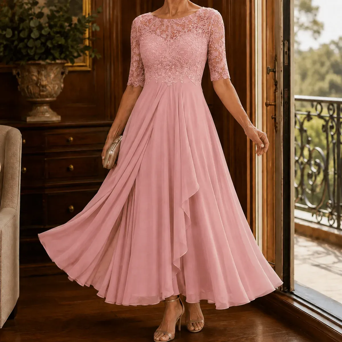 Tallulah Lace Maxi Dress in Pink