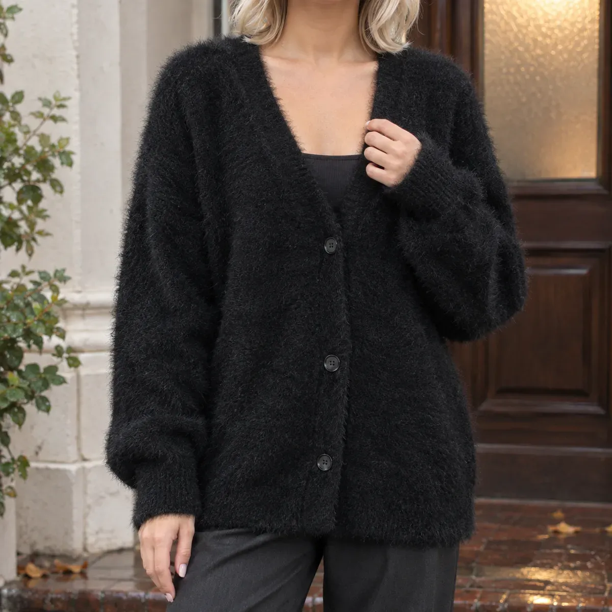 Raven-June V Neck Cardigan — gallery photograph 1