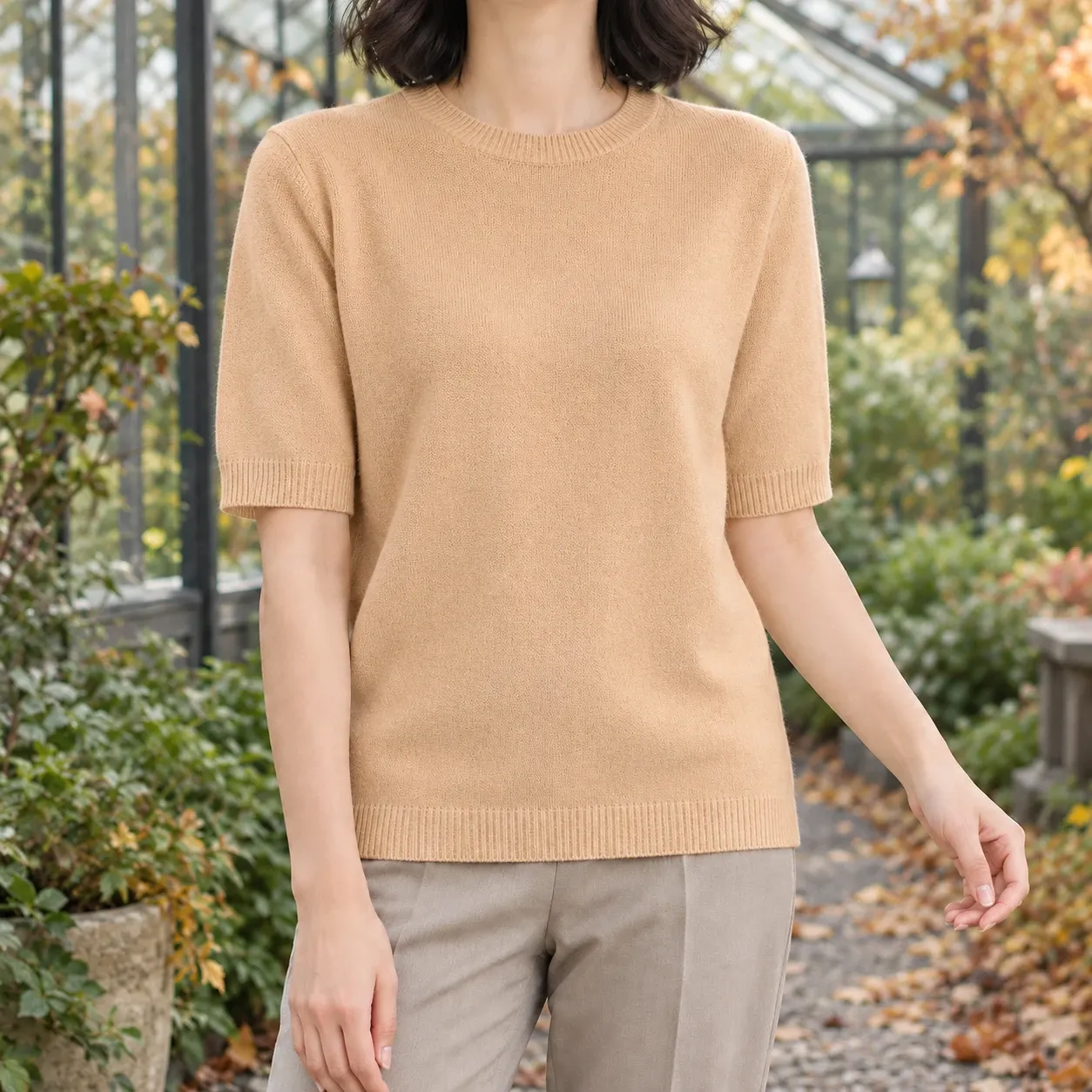 Valentina Crew Neck Sweater in Yellow Camel