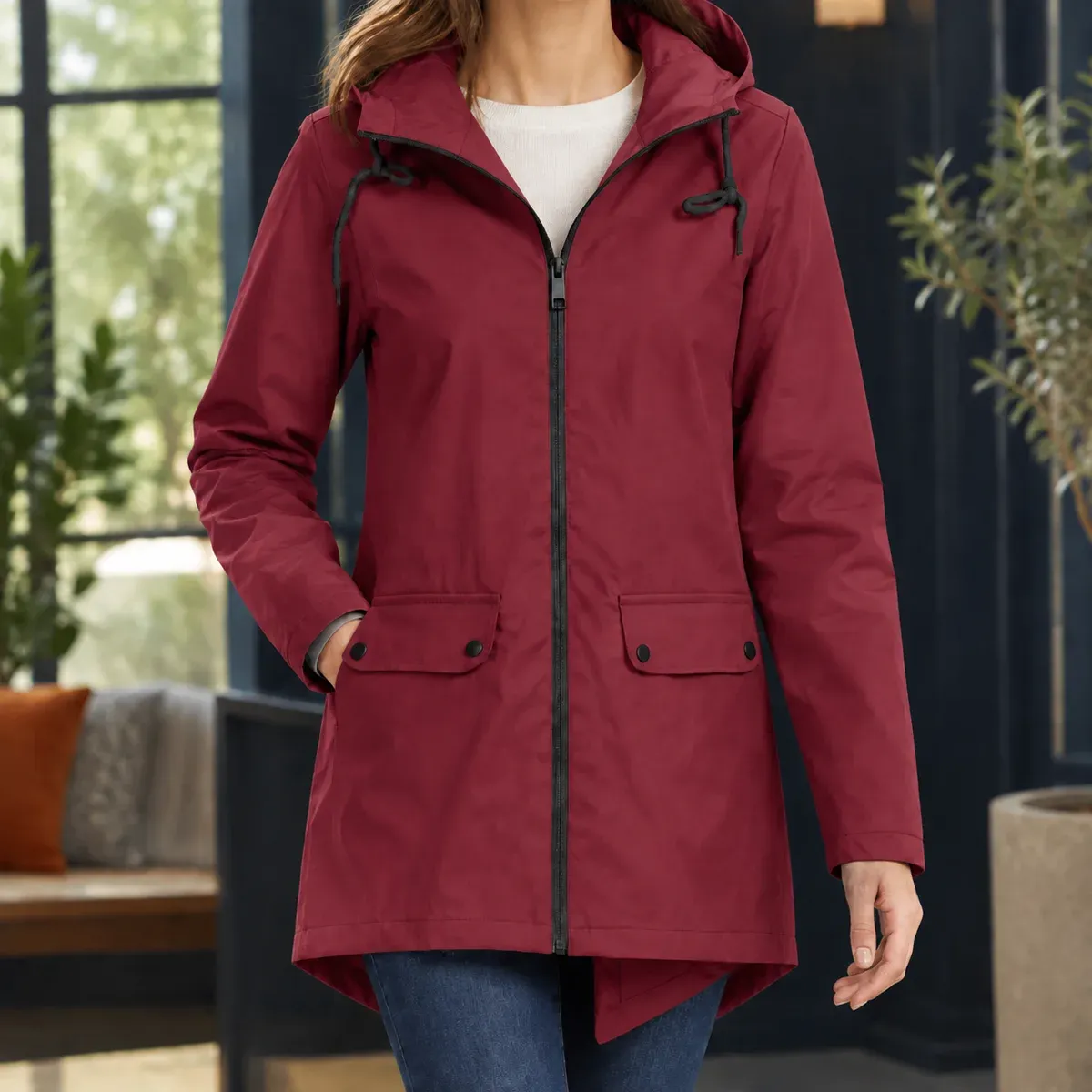 Morwenna Hooded Jacket in Wine Red