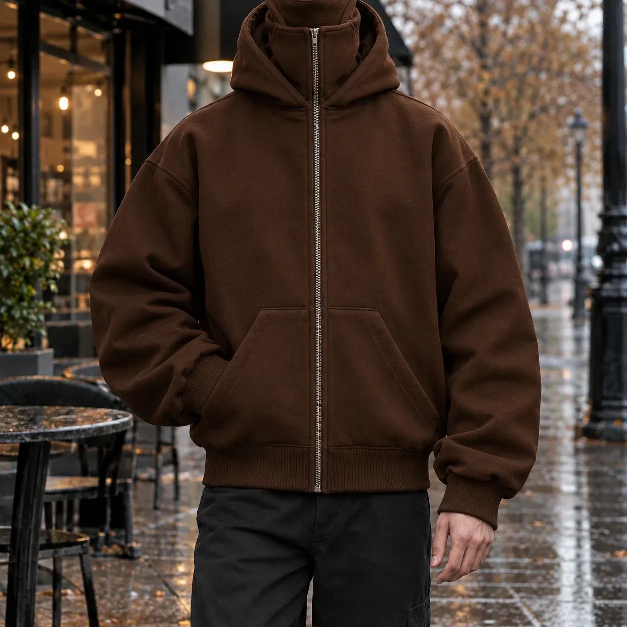 Philip-Cole Masked Zip Jacket in Brown