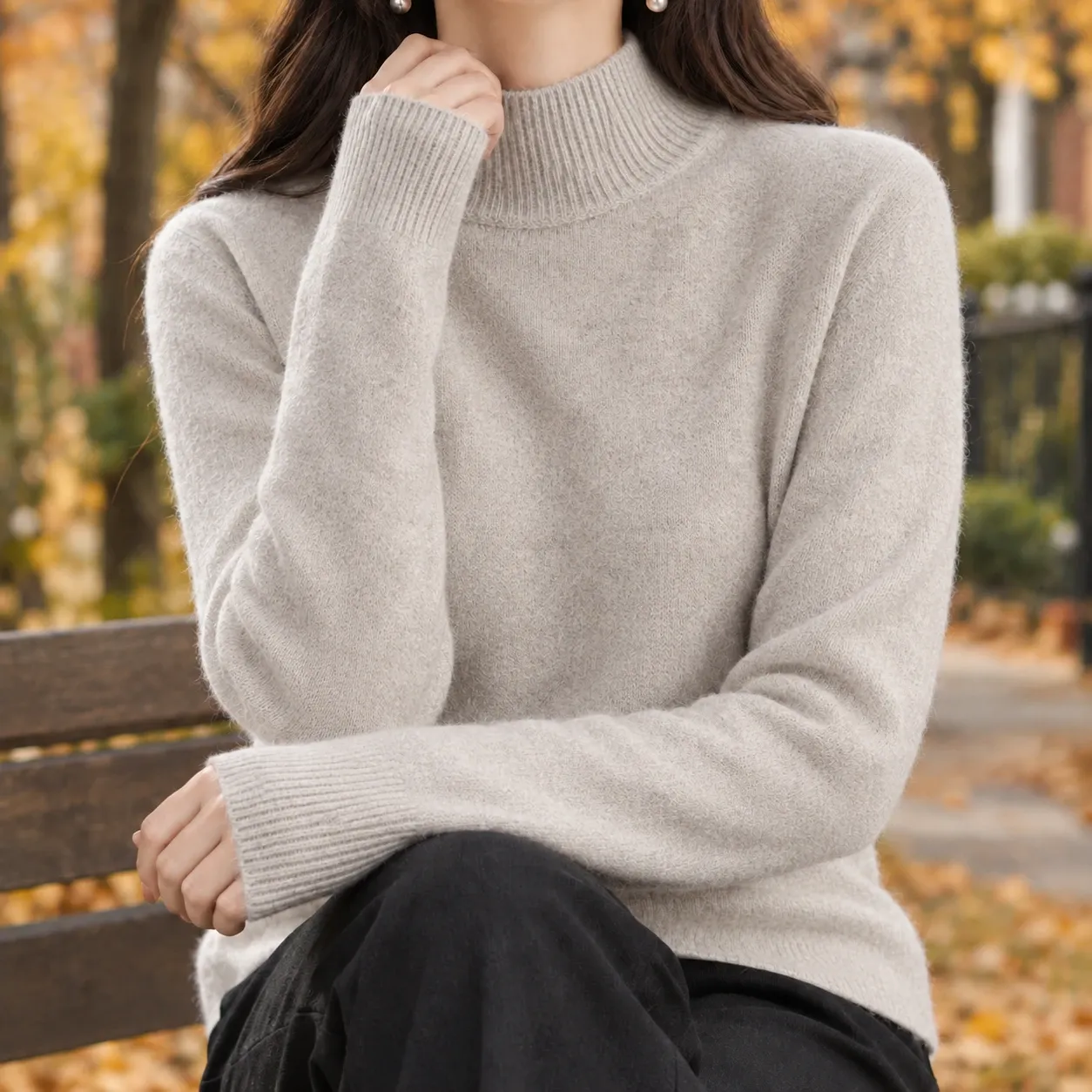 Ludovica-Belle Mock Neck Sweater in Beige
