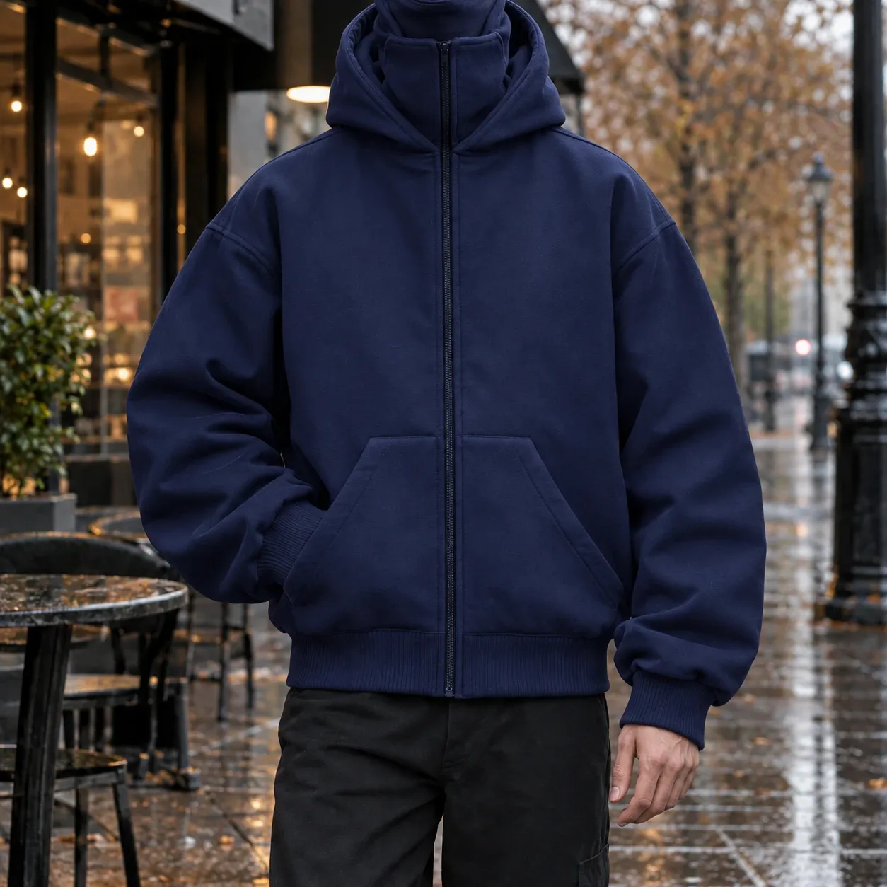 Philip-Cole Masked Zip Jacket in Navy Blue