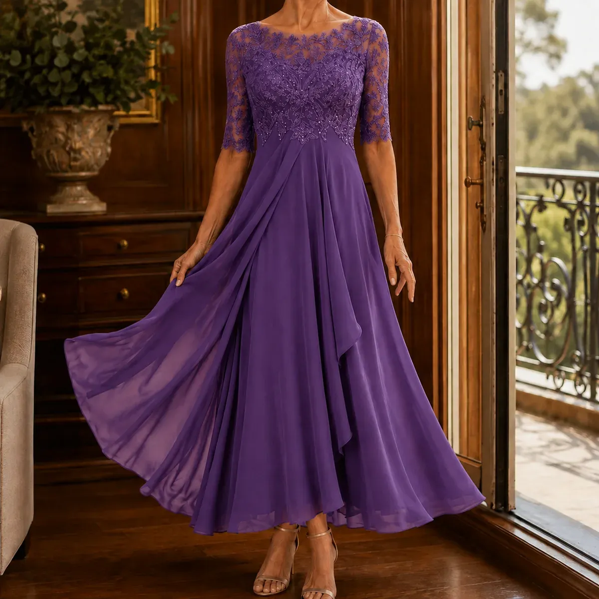 Tallulah Lace Maxi Dress in Purple