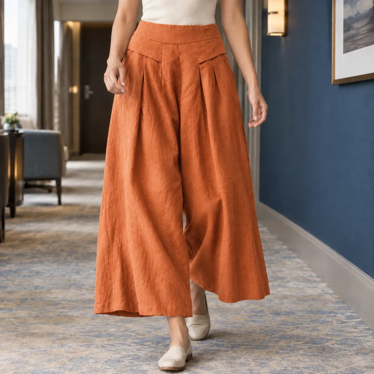 Jacinta-Claire Wide Leg Pants in Orange Red