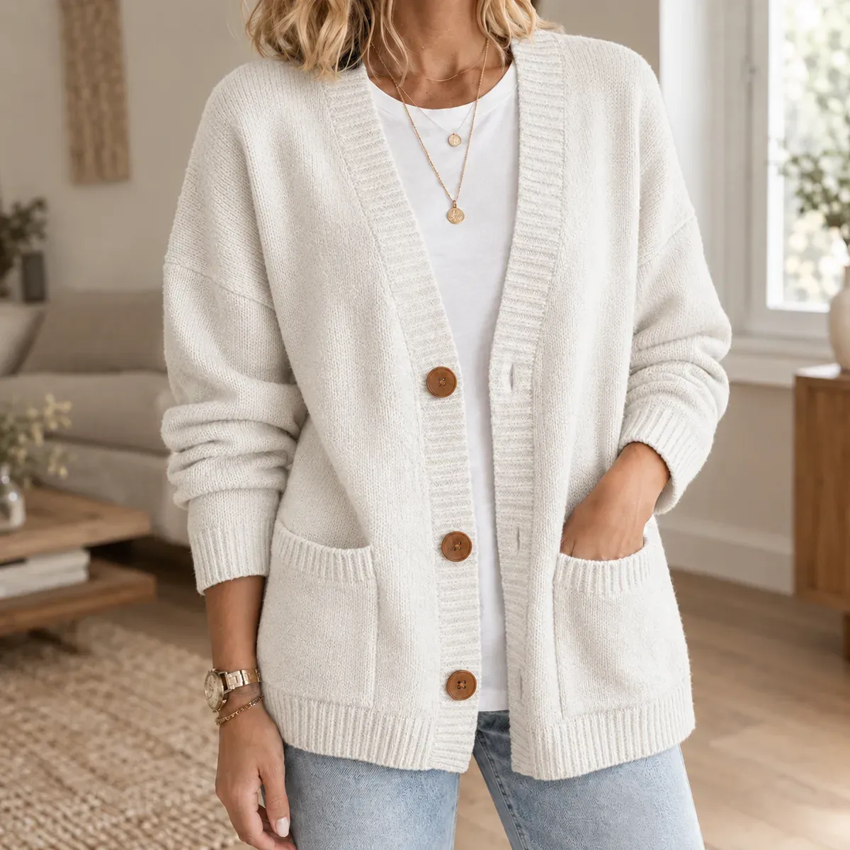 Stephanie-Claire Ribbed Cardigan in White