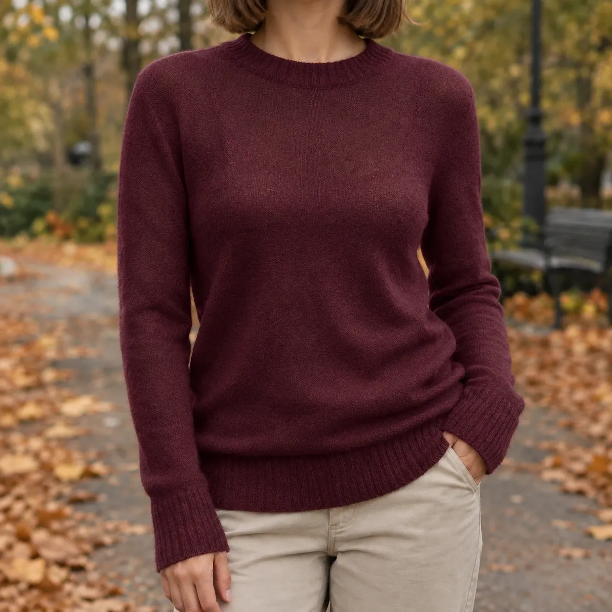 Adrienne-Sage Sheer Knit Sweater in Maroon