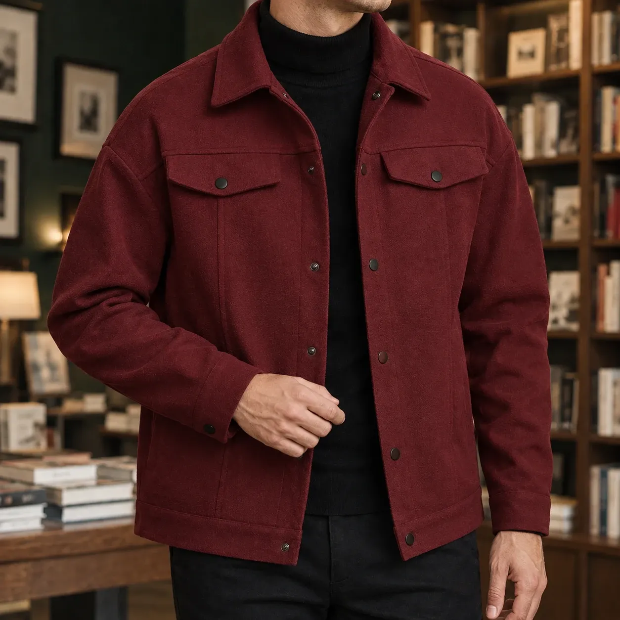 Calvin-Miles Utility Jacket in Wine Red