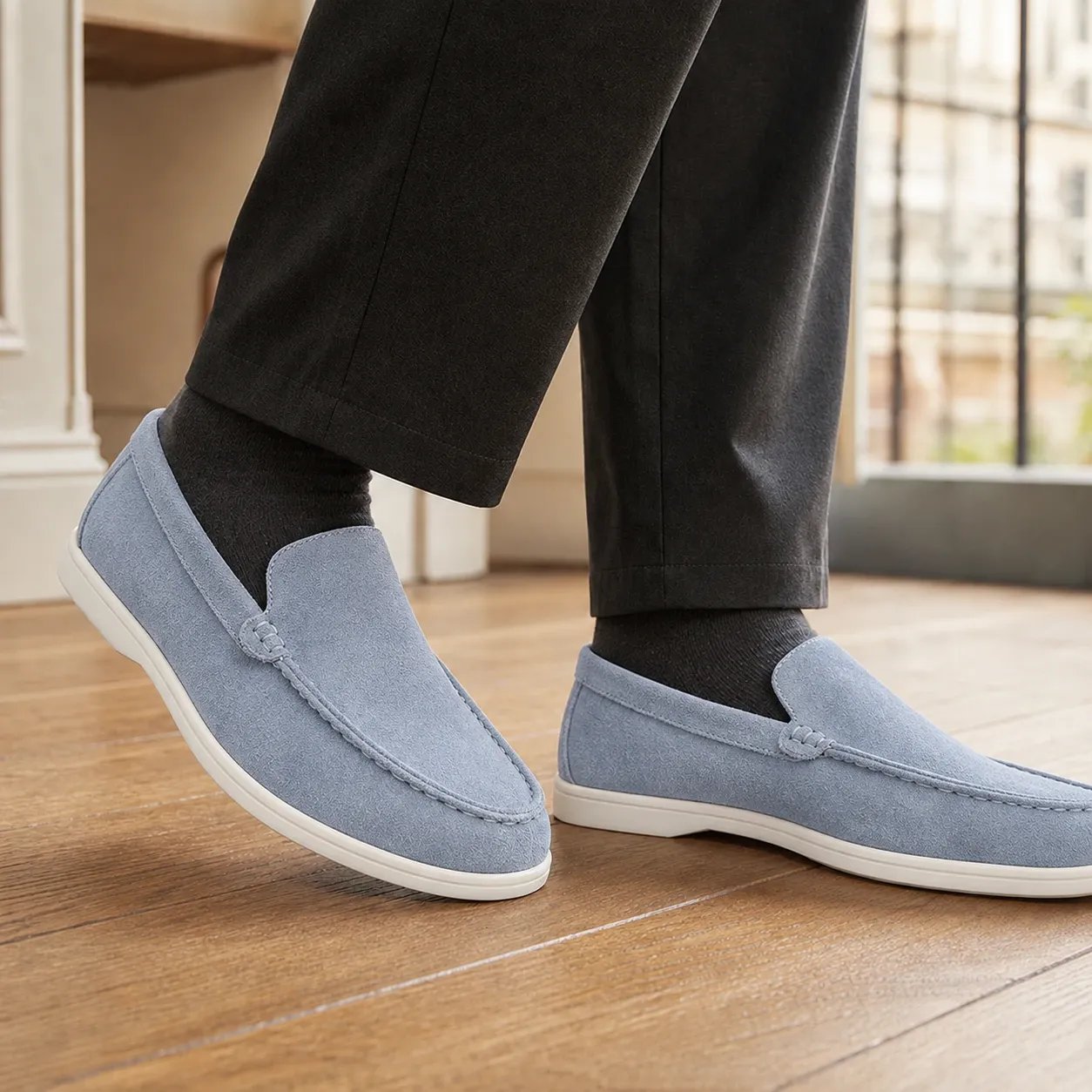 Spinola Suede Loafers in Light Blue