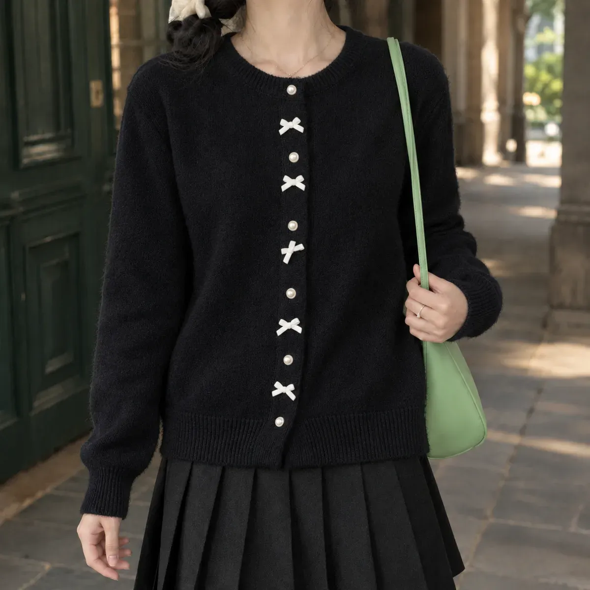 Grace-Eve Bow Cardigan in Black