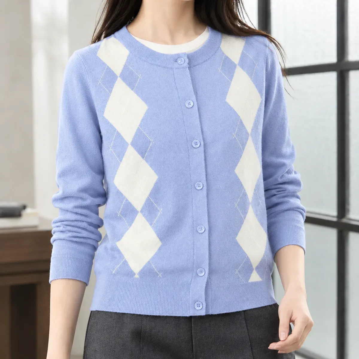 Madeleine-Louise Argyle Cardigan in Light Blue