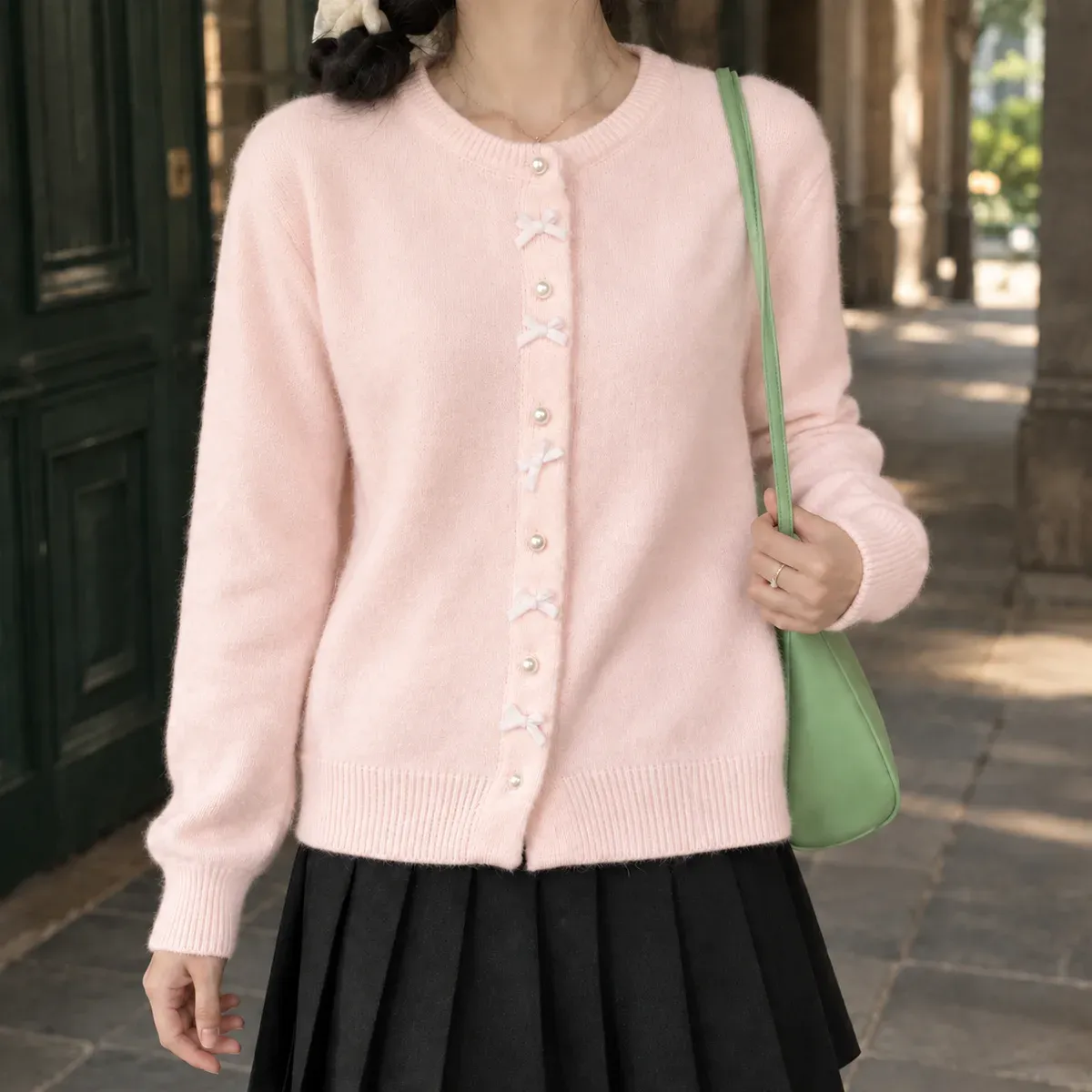 Grace-Eve Bow Cardigan in Pink