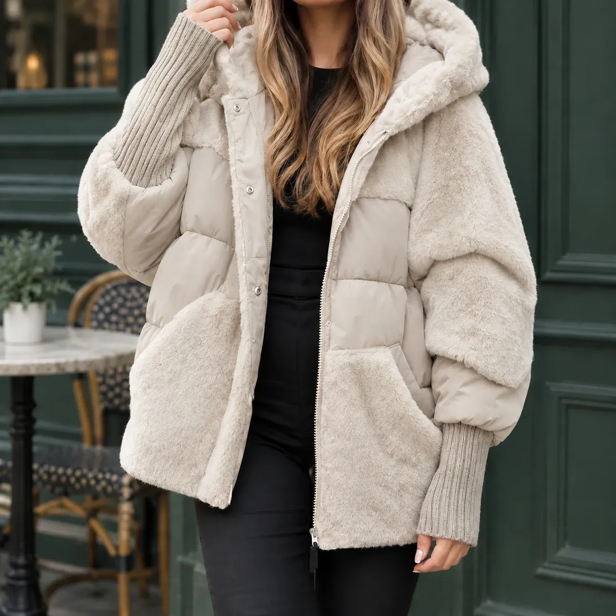 Ilaria-Kate Mixed Texture Jacket in Beige