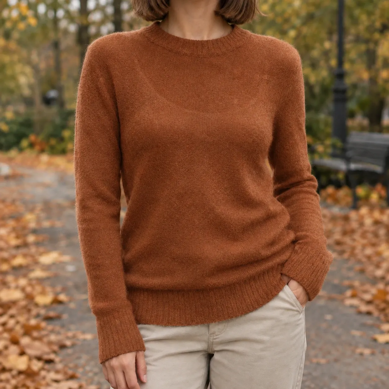 Adrienne-Sage Sheer Knit Sweater in Caramel Brown
