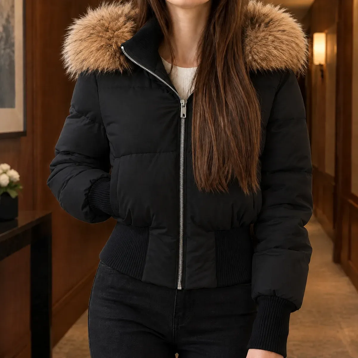 Gwendolen Plush Collar Jacket in Black