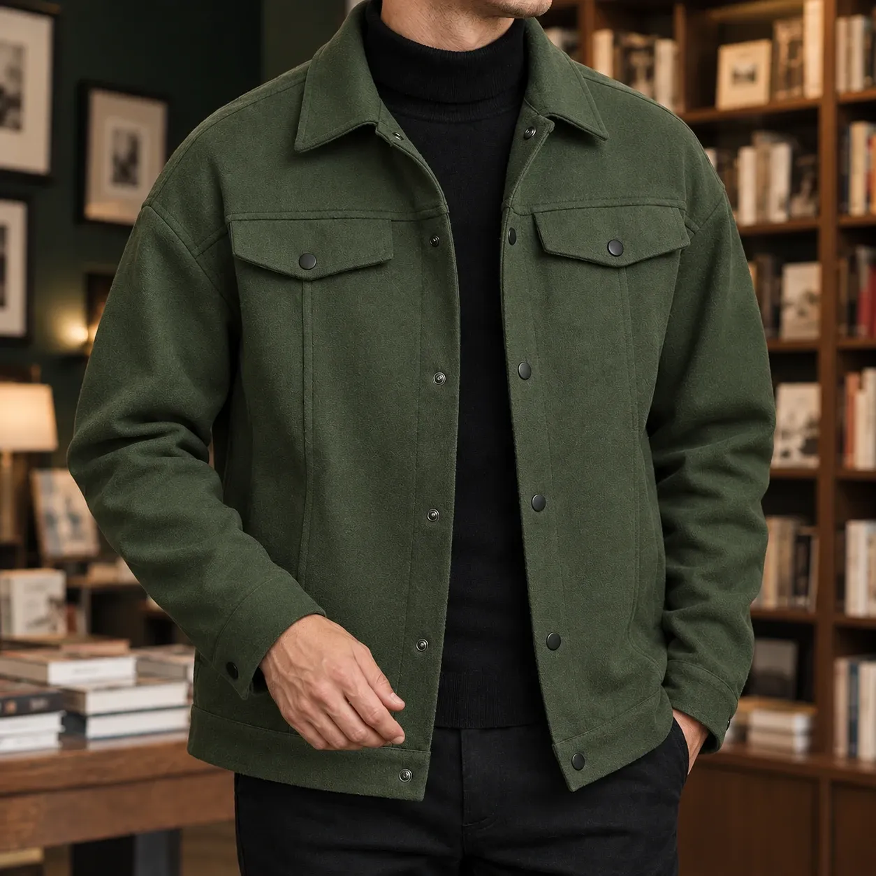 Calvin-Miles Utility Jacket in Army Green