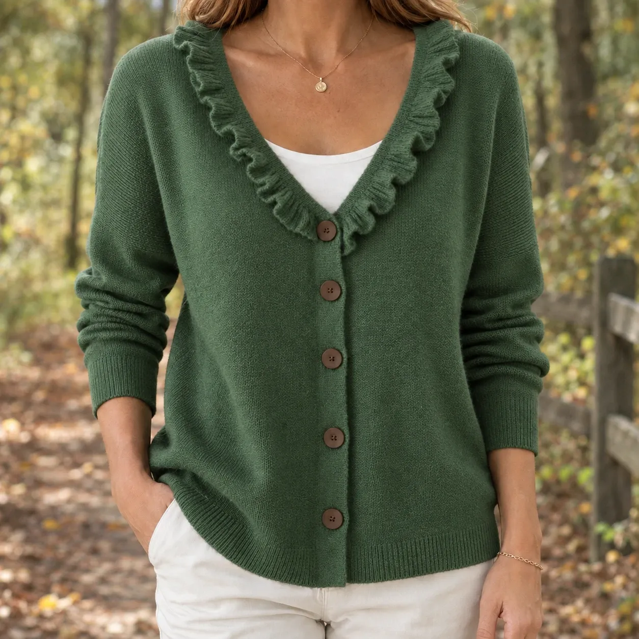 Severine-Claire Ruffle Cardigan in Green