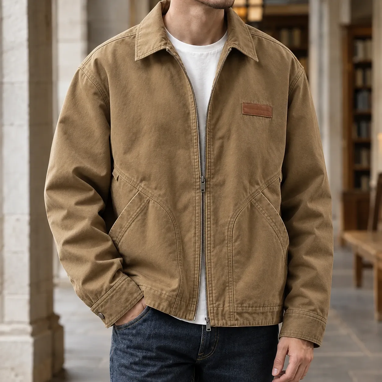 Anthony-Lane Workwear Jacket in Dark Khaki Quilted