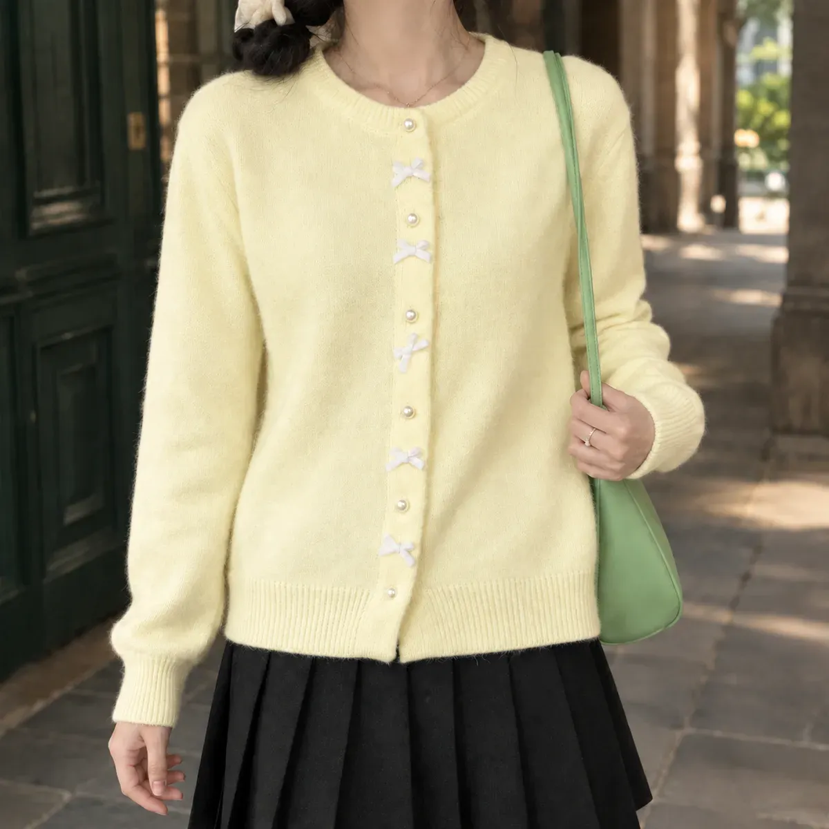 Grace-Eve Bow Cardigan in Yellow