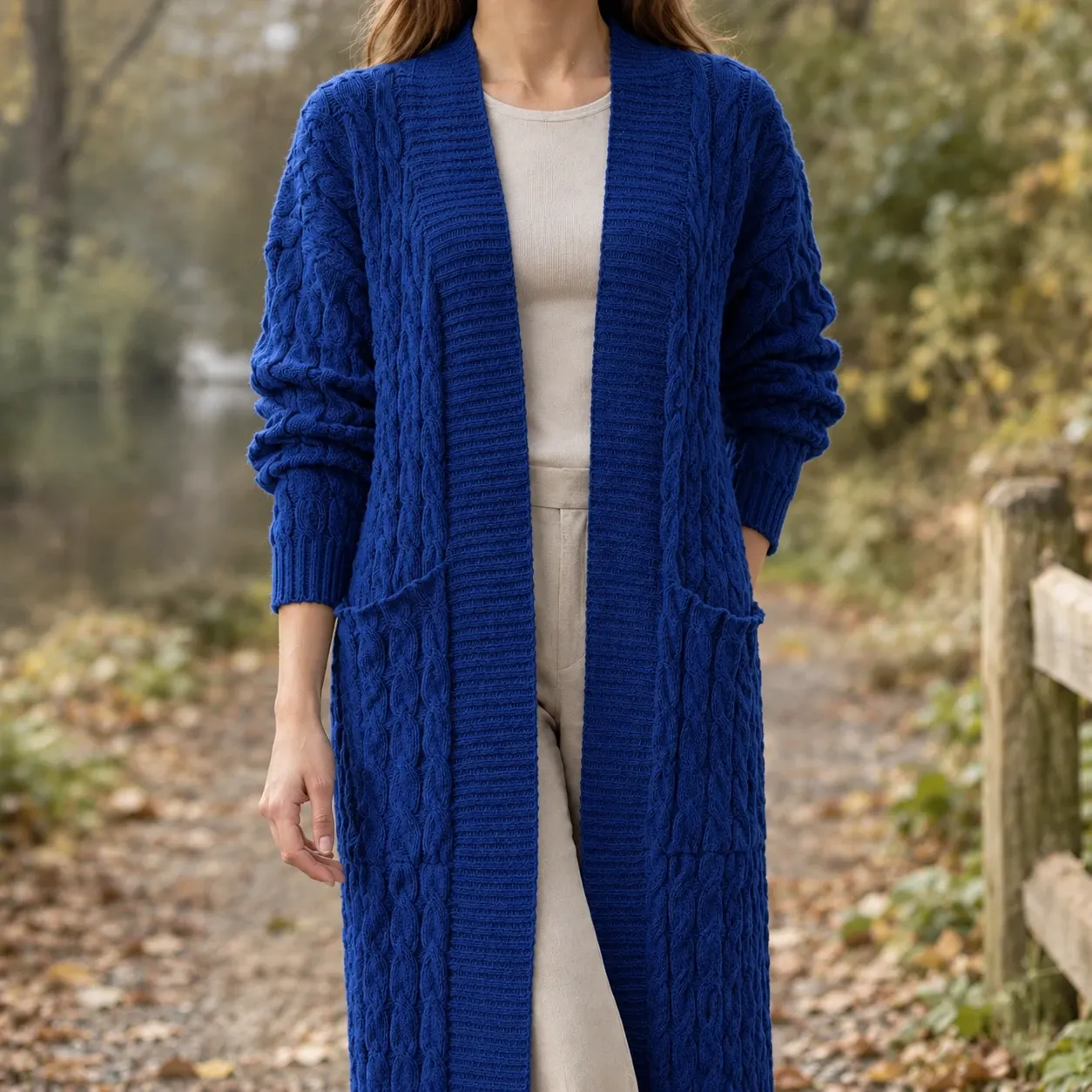 Paloma Cable Knit Cardigan in Royal Blue