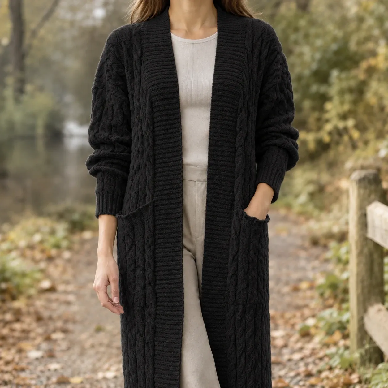 Paloma Cable Knit Cardigan in Black