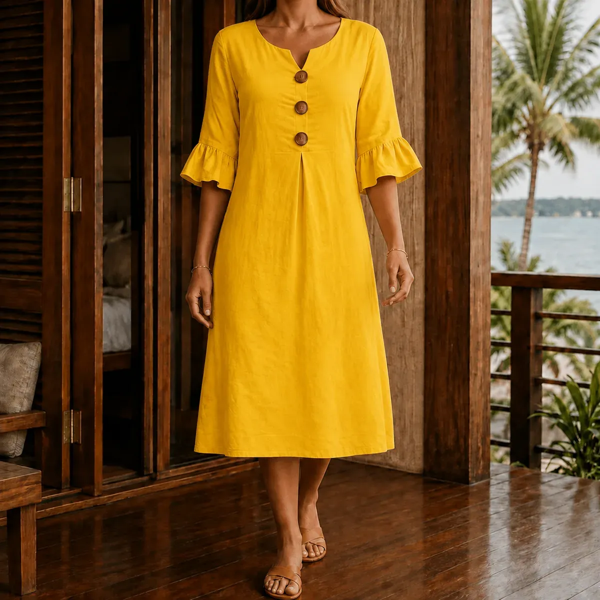 Eden Relaxed Midi Dress in Yellow