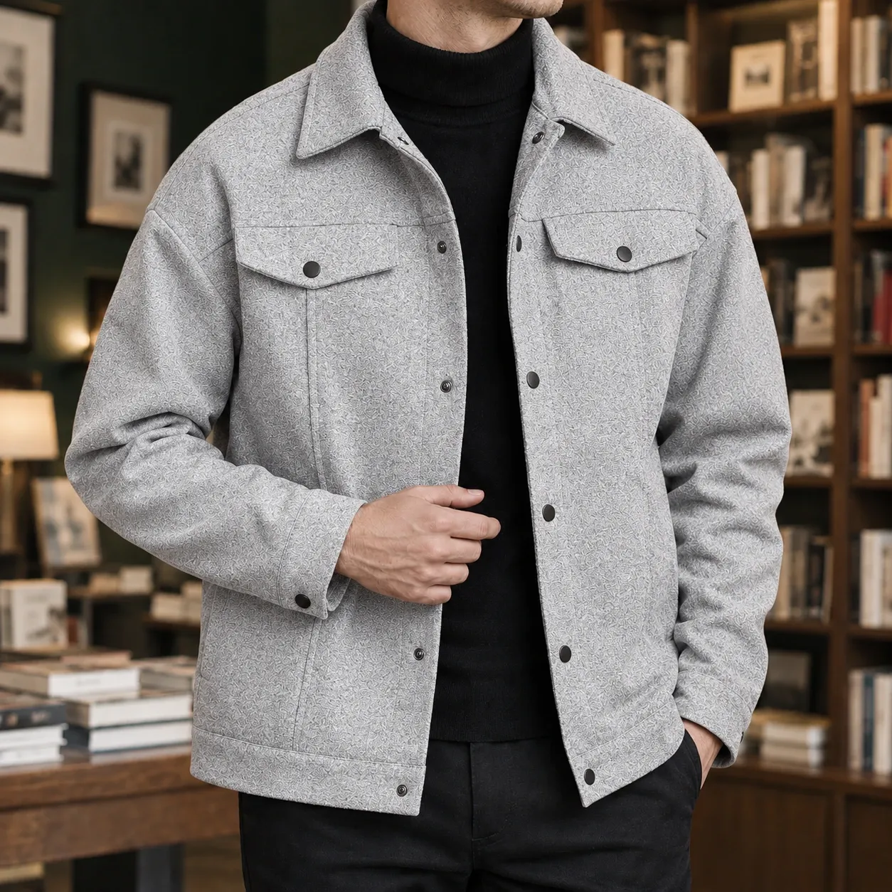 Calvin-Miles Utility Jacket in Light Gray