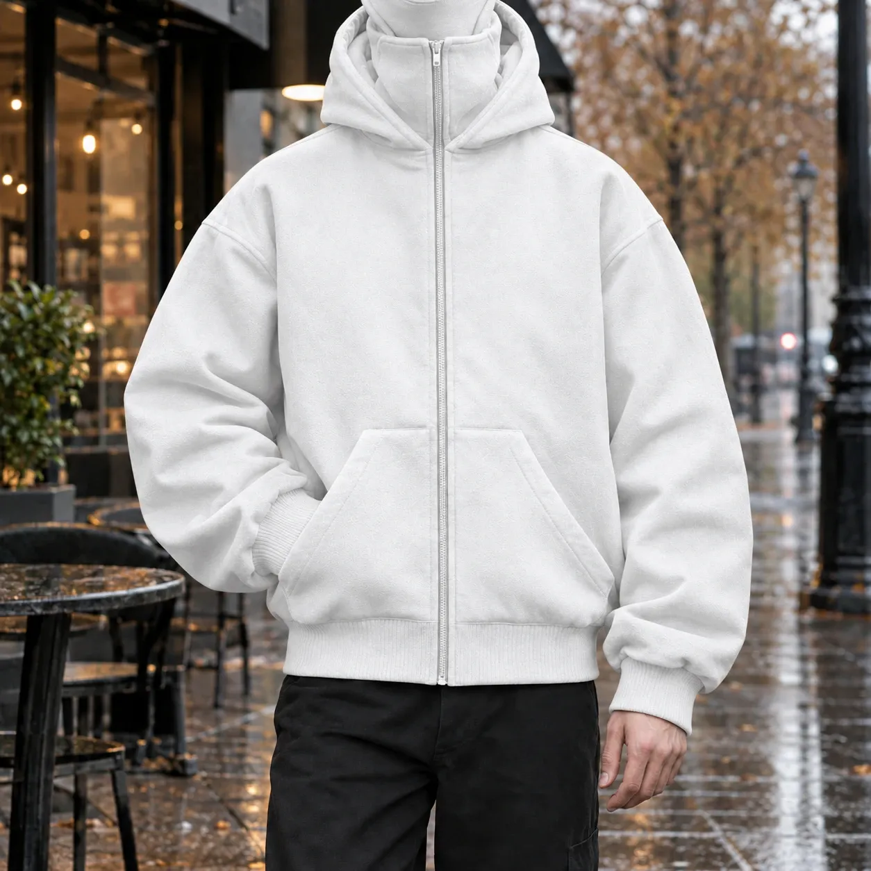 Philip-Cole Masked Zip Jacket in White