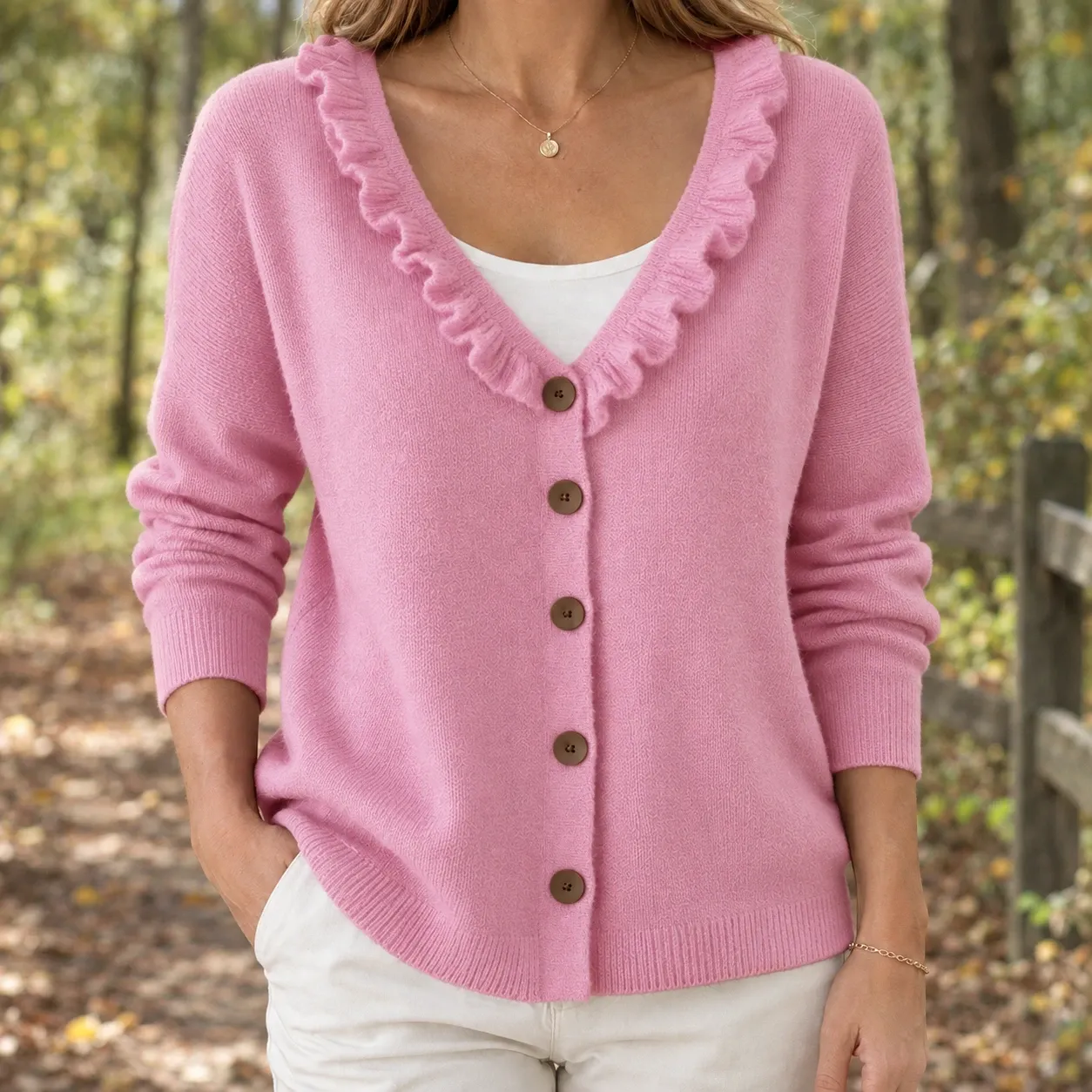 Severine-Claire Ruffle Cardigan in Pink