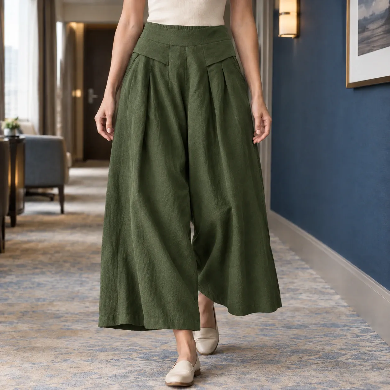 Jacinta-Claire Wide Leg Pants in Olive Green