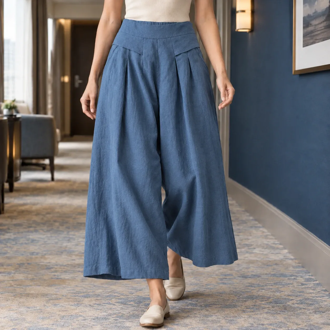 Jacinta-Claire Wide Leg Pants in Navy Blue