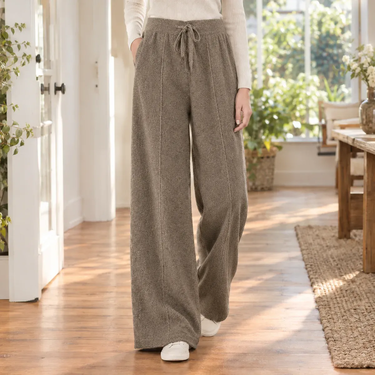 Rebekah Wide Leg Pants in Taupe Brown
