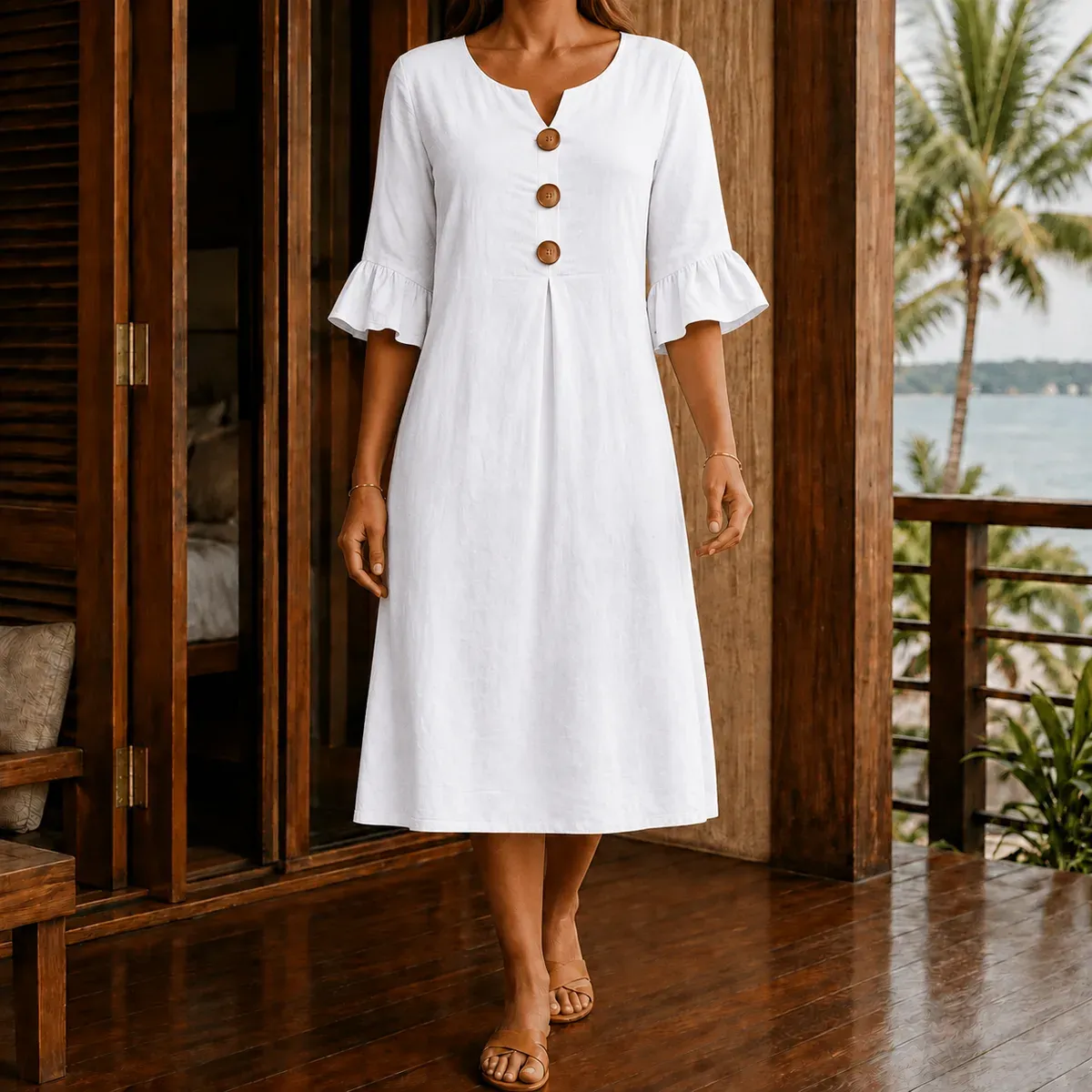 Eden Relaxed Midi Dress in White