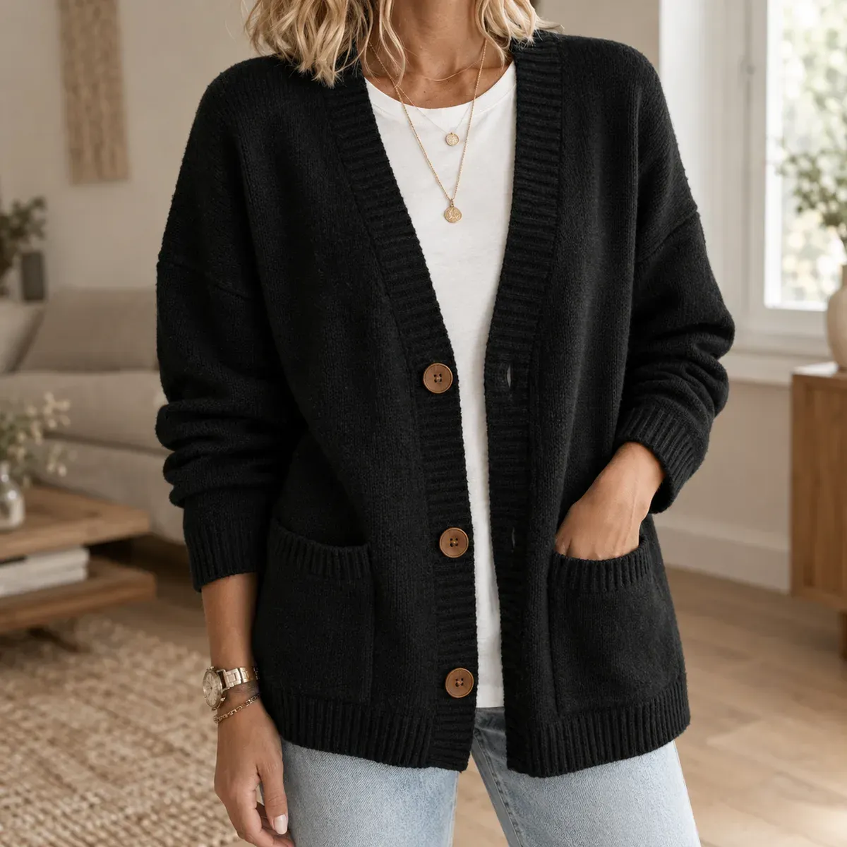 Stephanie-Claire Ribbed Cardigan — gallery photograph 1