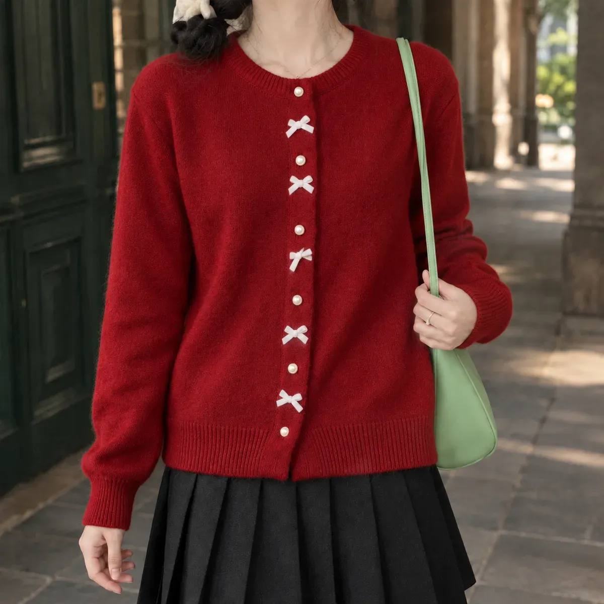 Grace-Eve Bow Cardigan in Red