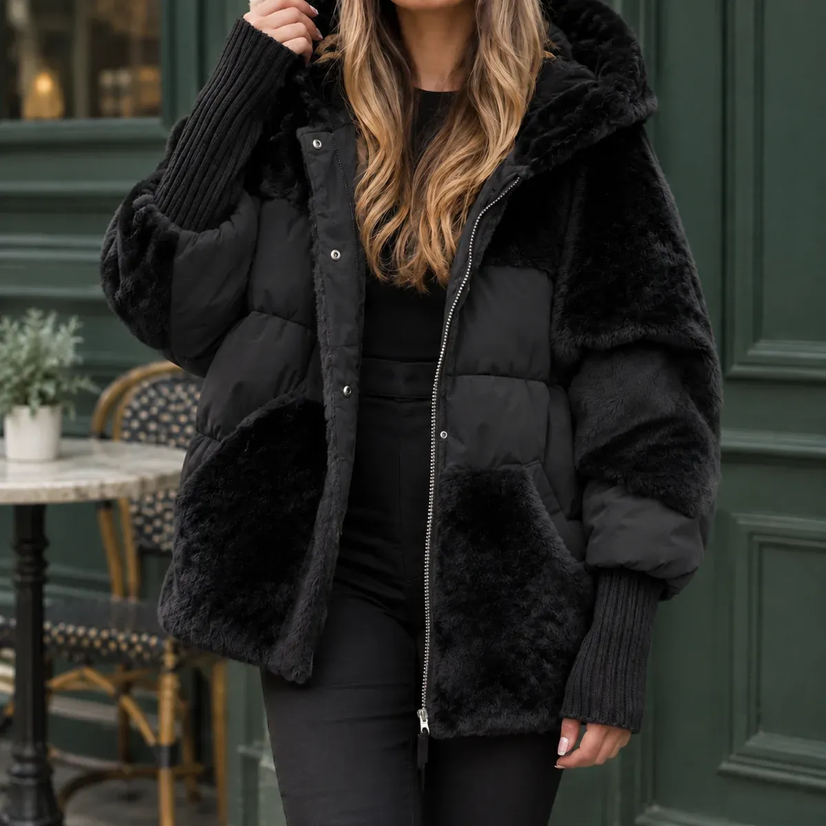Ilaria-Kate Mixed Texture Jacket in Black