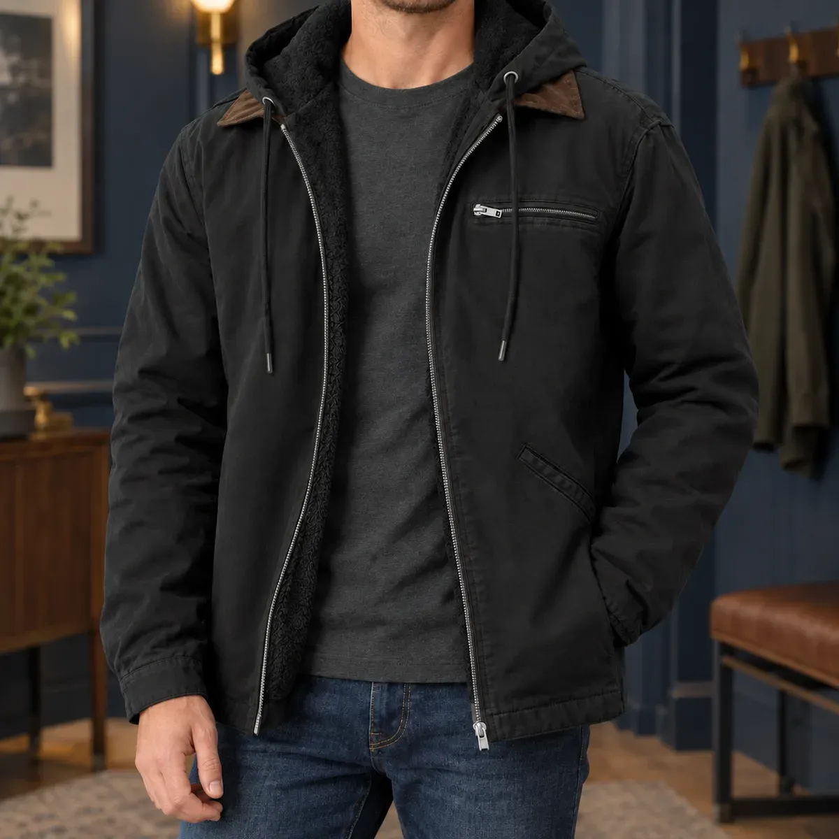 Fabian Hooded Jacket in Black