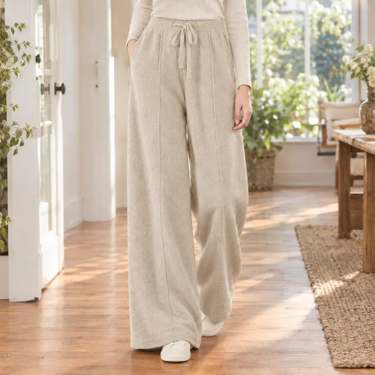 Rebekah Wide Leg Pants in Beige