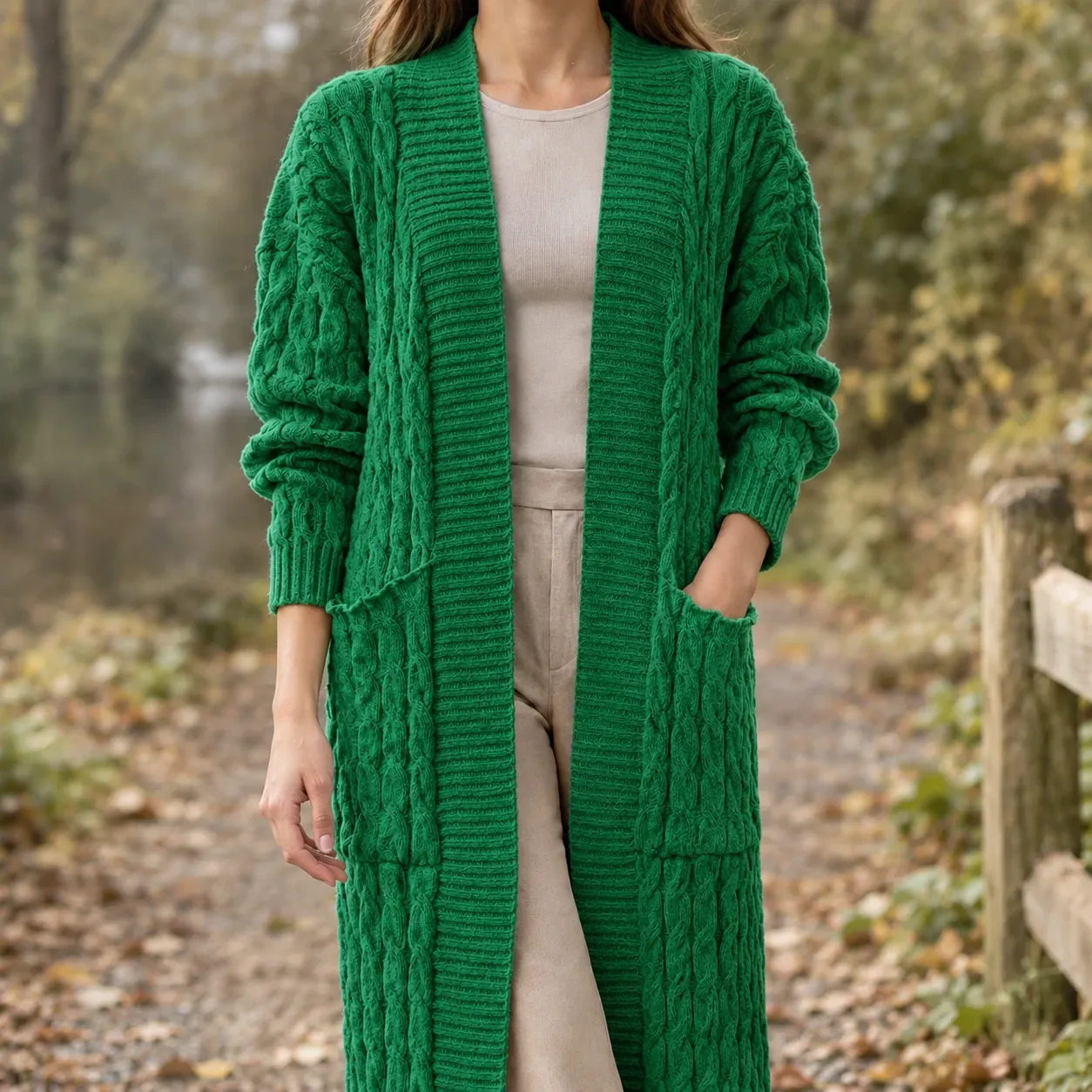 Paloma Cable Knit Cardigan in Green