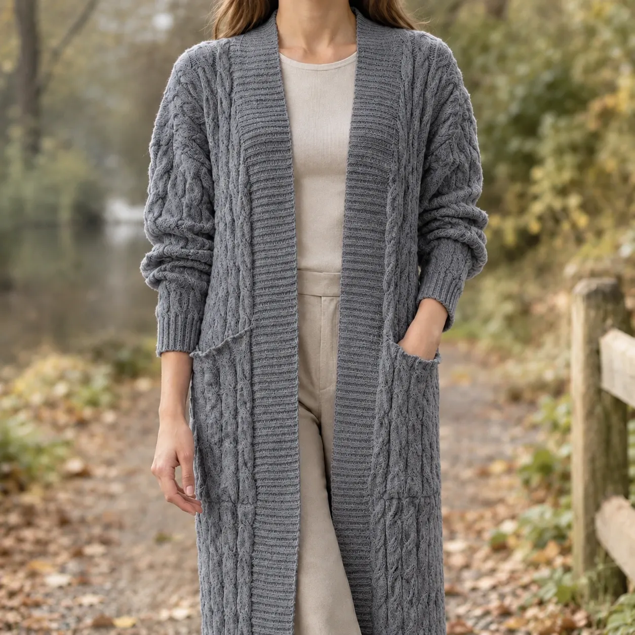 Paloma Cable Knit Cardigan in Gray