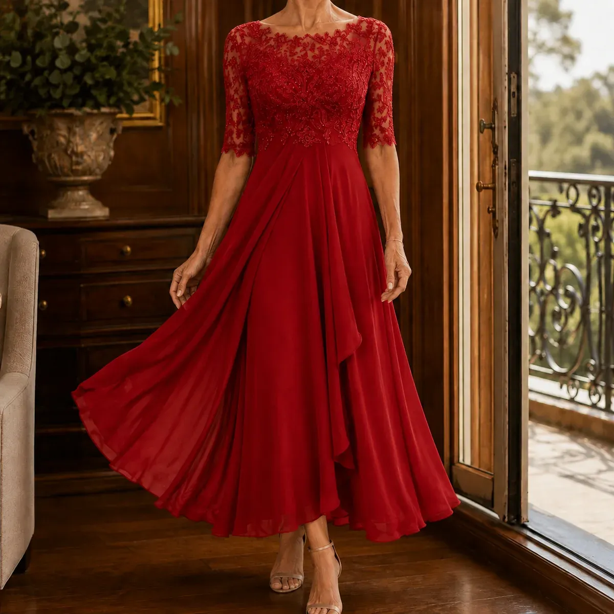 Tallulah Lace Maxi Dress in Red