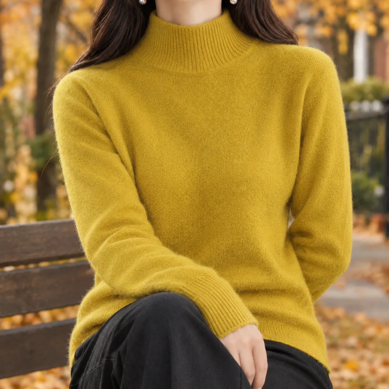 Ludovica-Belle Mock Neck Sweater in Mustard Yellow