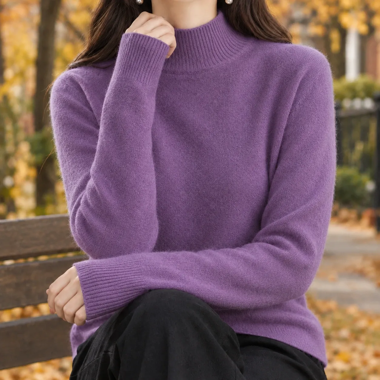 Ludovica-Belle Mock Neck Sweater in Rich Purple